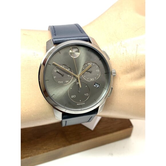 Movado Men's Watch 3600720 Swiss Quartz Chronograph Gray Dial Leather Band 42mm - Picture 11 of 14